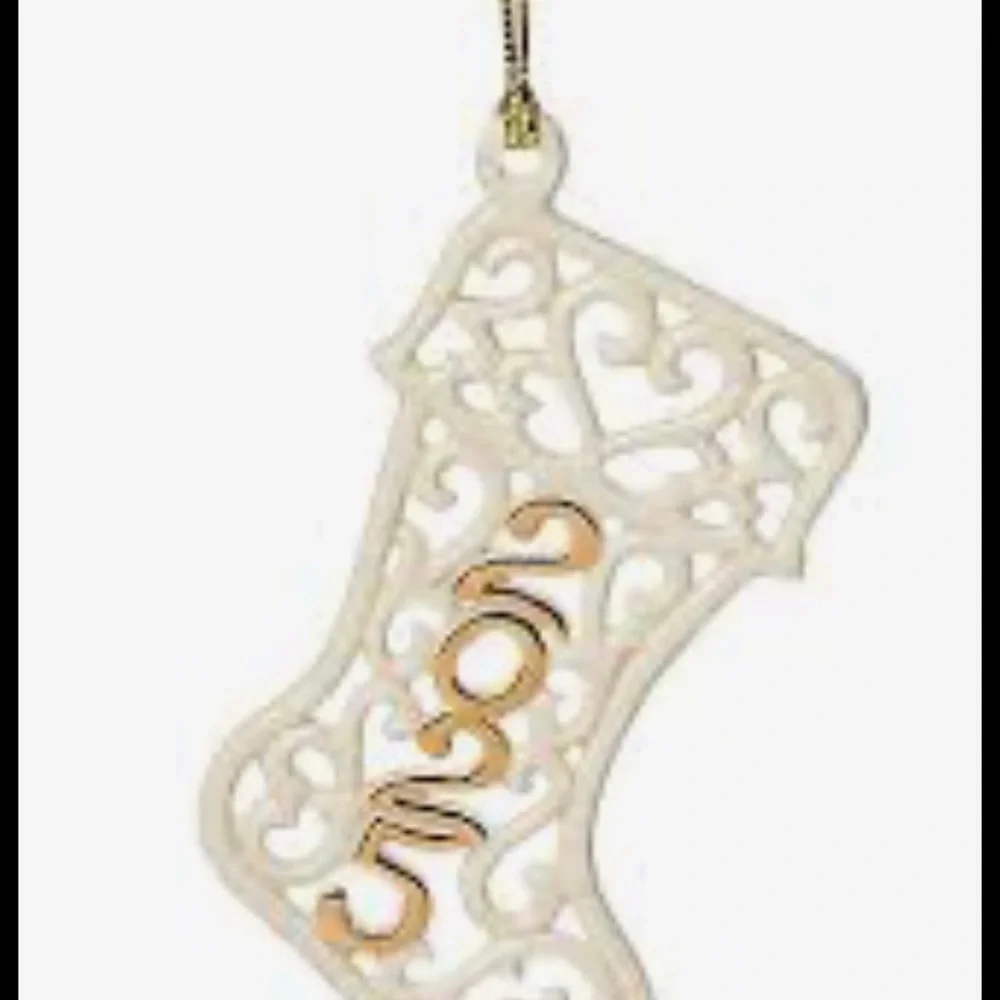 Lenox Cream and Gold Holiday Stocking Ornament